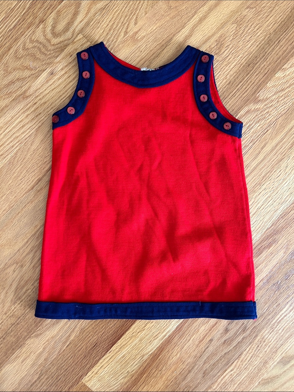 Vintage Daytons made in Italy Girls Red Knit Tank Top with Navy Trim girls 4